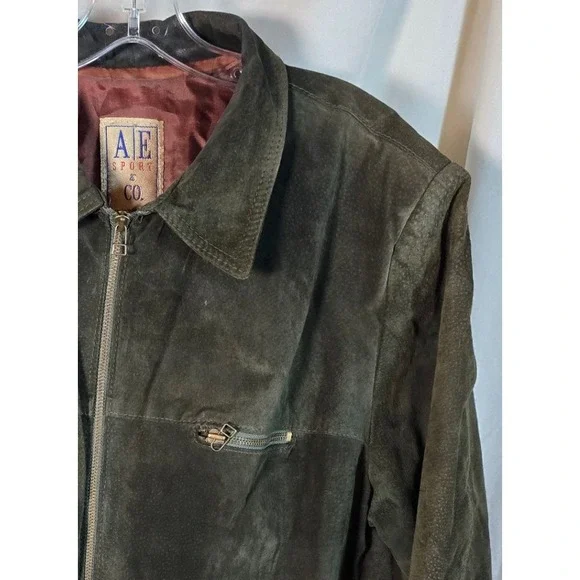 AE Sport Co‎ Vintage 80's Men's Suede Zip Up Jacket Olive Green Casual Outerwear